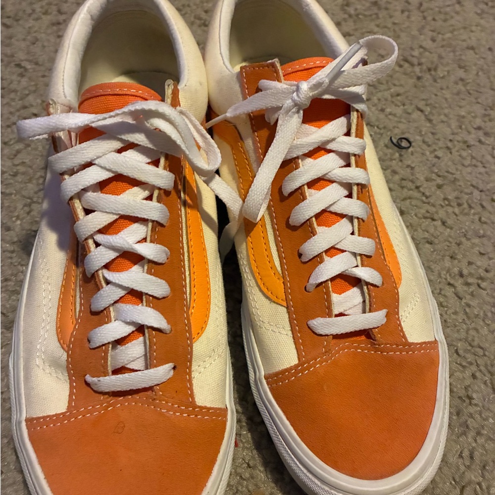 Vans Orange and White Old Skool Low Sneakers